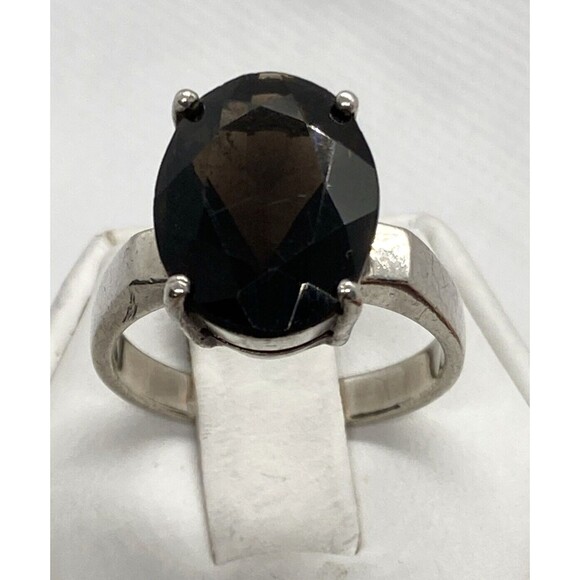 Dark Brown Smoky Quartz Solitaire Ring Size 9 Sterling Silver 925 Ring 7g - Picture 1 of 13